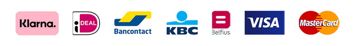 Available payment methods: Klarna, iDEAL, Bancontact, KBC, Belfius, Visa and Mastercard